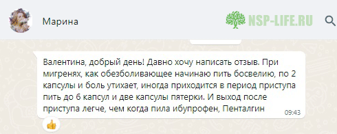 Босвелия НСП - Опыт применения при мигрени, головной боли. Реальные отзывы Инструкция. Цена. Где купить в Москве, СПб официально. Фирменный магазин, аптека НСП